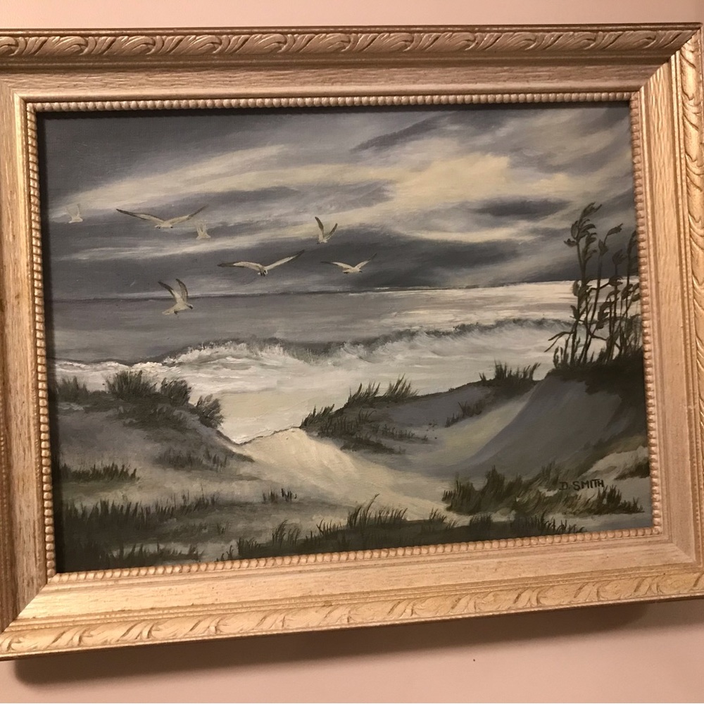 Vintage Oil Painting D.SMITH Ocean Side Shore Beach Nautical MCM ornate frame - Picture 6 of 10